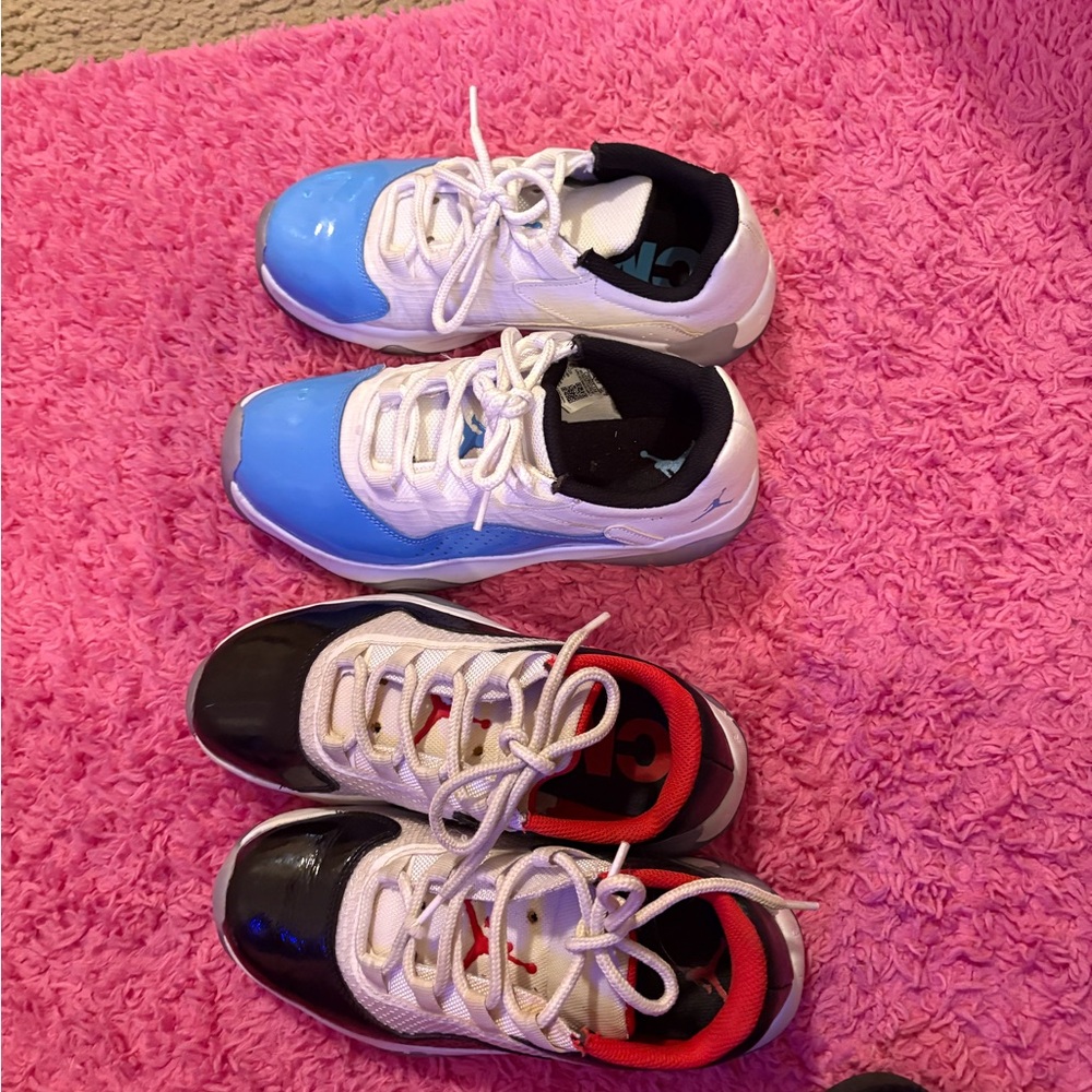 Jordan Kids Sneakers Black Red White the lace is shown frayed sold as is.